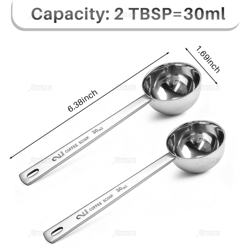 AUEAR, 2 Pack Coffee Measuring Scoop 304 Stainless Steel Spoon Tablespoon Spoons Kitchen Scoops with Long Handle for Home Milk Tea Sugar Powder Silver 30ml - Image 2